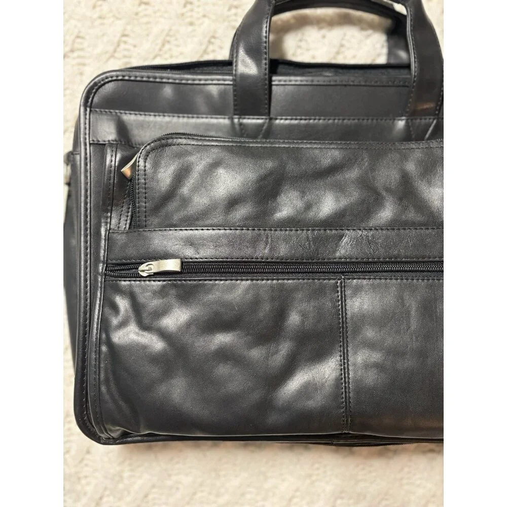 Leather‎ attache briefcase Expandable messenger bag with handle & shoulder strap